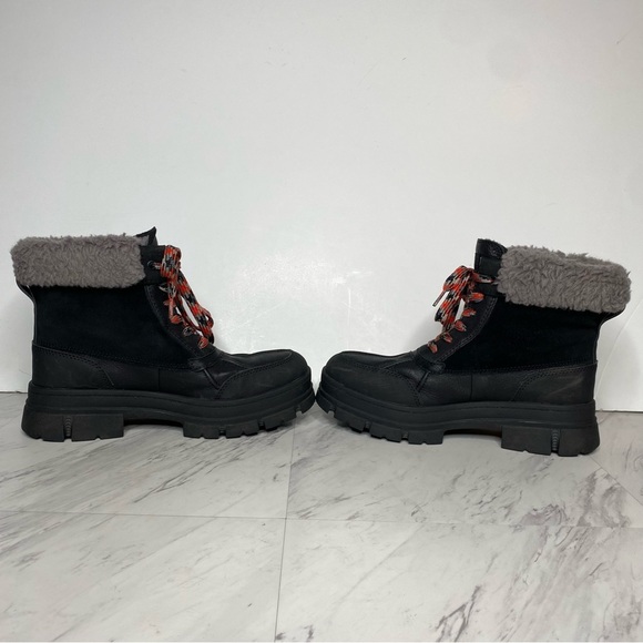 UGG Ashton Addie Black Fur Cuff Lace Up Lug Sole Boot 11 - Picture 5 of 16